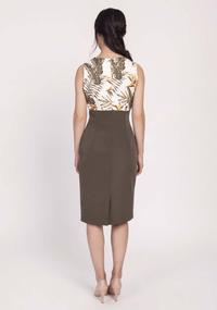 Classic Khaki Pencil Dress from Combined Materials