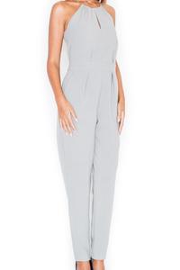 Grey Elegant Chain Halterneck Long Legs Jumpsuit