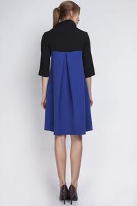 Blue&Black Tourtleneck Dress with Double Fold at The Back