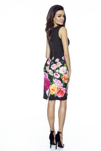Black Pencil Dress with Roses Pattern