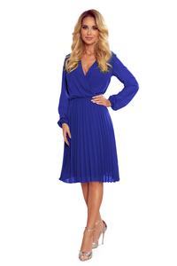 Blue Wrapped Front Pleated Dress