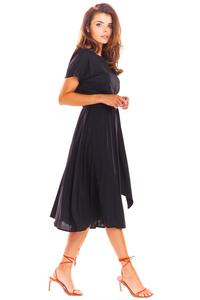 Black Flared Midi Dress with Short Kimono Sleeve