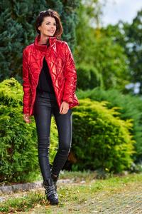 Red Shiny High Neck Fall Jacket