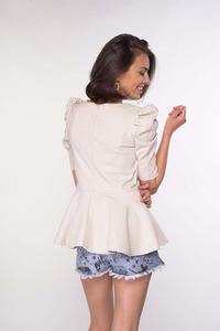 Blouse with a Basque Small Check - Beige
