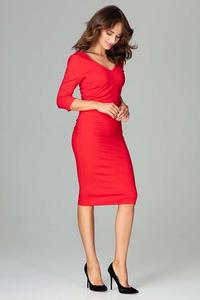 Red Slim Fit V-Neck Midi Dress