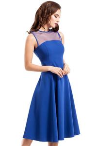 Cornflower Blue Evening Dress with Transparent Neckline