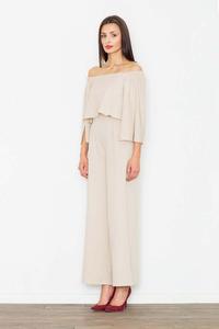 Beige Elegant Off-Shoulders Ladies Jumpsuit