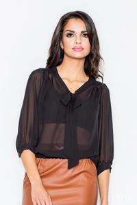 Black Elegant Self Tie Bow Elastic Waistband Blouse