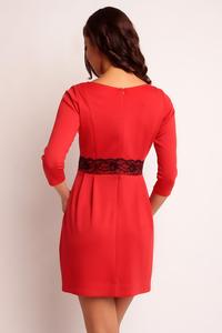 Red Mini 3/4 Sleeves Lace Waist Dress