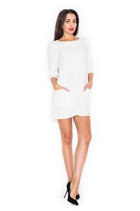 Ecru A-Line 3/4 SLeeves Mini Dress with Pockets