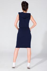 Dark Blue Hooded Sport Style Knee Length Dress