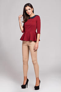 Claret Seam Top with Frilled Hemline and Elbow Length Sleeves