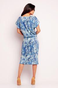 Blue Floral Print Midi Dress with Side Pockets