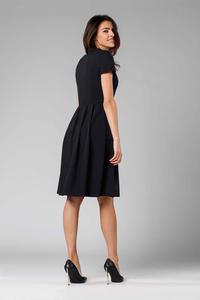 Black Flared short-sleeved Dress with Stand-up Collar