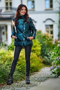 Green Shiny High Neck Fall Jacket