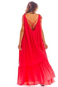 Fuchsia Maxi Dress with thin straps with a frill