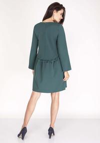 Green Flared Dress with Litlle Waist Frill