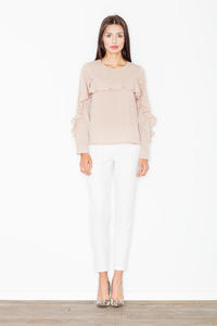 Beige Long Sleeves Blouse with a Frill