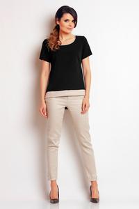 Black Classic Short Sleeves Blouse with Contrasting Pipping