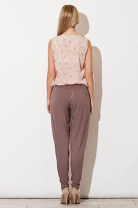 Pull String Brown Pants with Taperes Leg