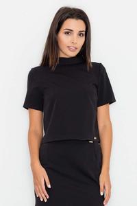 Black Short Sleeves Tourtleneck Blouse