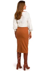 Red Pencil Skirt over the Knee with a cut belt