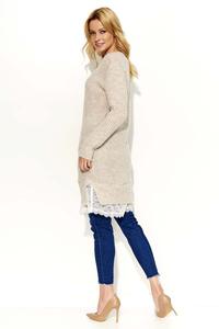 Beige Long Sweater with Lace
