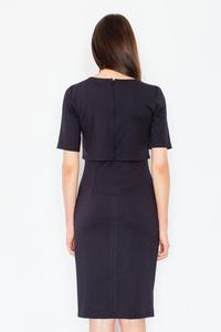 Black Two Layers Knee Length Dress with Decorative Chain