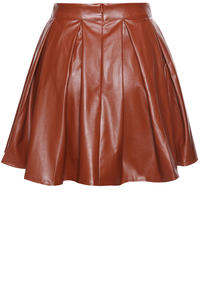 Brown Leather Pleated Skirt with Back Seam Zip Fastening
