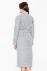 Grey Elegant Midi Belted Coat