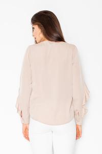 Beige Long Sleeves Blouse with a Frill