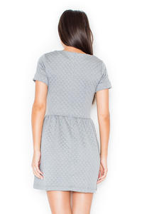 Grey Diamond Stitched Shift Dress with Rolled Up Cuffs