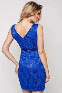 Blue Bodycon Lace V-Neckline Dress
