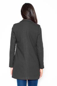 Black Short Woolen Coat with Asymetrical Zip Closure