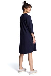 Dark Blue Flared Dress with a Bow