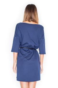 Blue Casual Comfy 3/4 Sleeves Mini Dress with Belt