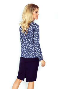 Dark Blue Butterfly Pattern Shirt With Self Tie Bow