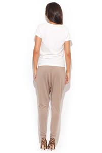 Drop Crotch Stretch Pleated Ecru Pants