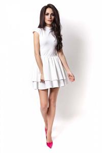 Ecru Mini Frilled Dress with Cut Out Back