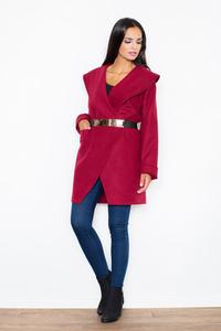 Maroon Big Collar Short Coat with Gold Belt