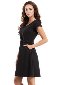 Black Short Sleeves Belted Mini Dress