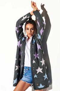 Graphite Cardigan without Fastening with Colorful Stars