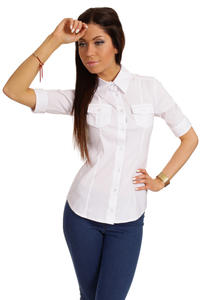 Slim Fit Seam Collared White Shirt with Flap Chest Pocket