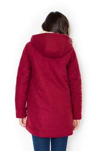 Red Winter Hooded Snaps Closure Parka Jacket