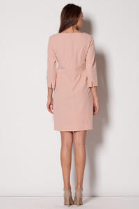 Dirty Pink Slit Neckline Pleated Midi Length Dress