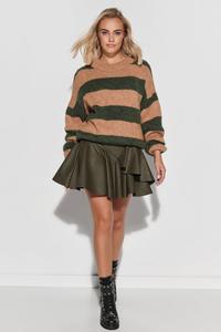 Loose Sweater in Wide Camel Khaki Stripes