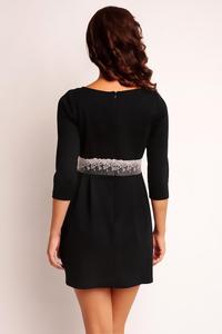 Black Mini 3/4 Sleeves Lace Waist Dress