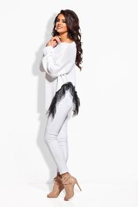 White Long Sweater with Gauze Frill