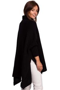 Black Asymmetric Turtleneck Poncho-Sweater