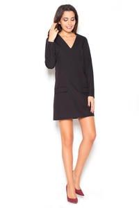 Black Flared 3/4 Sleeves V-Neckline Mini Dress